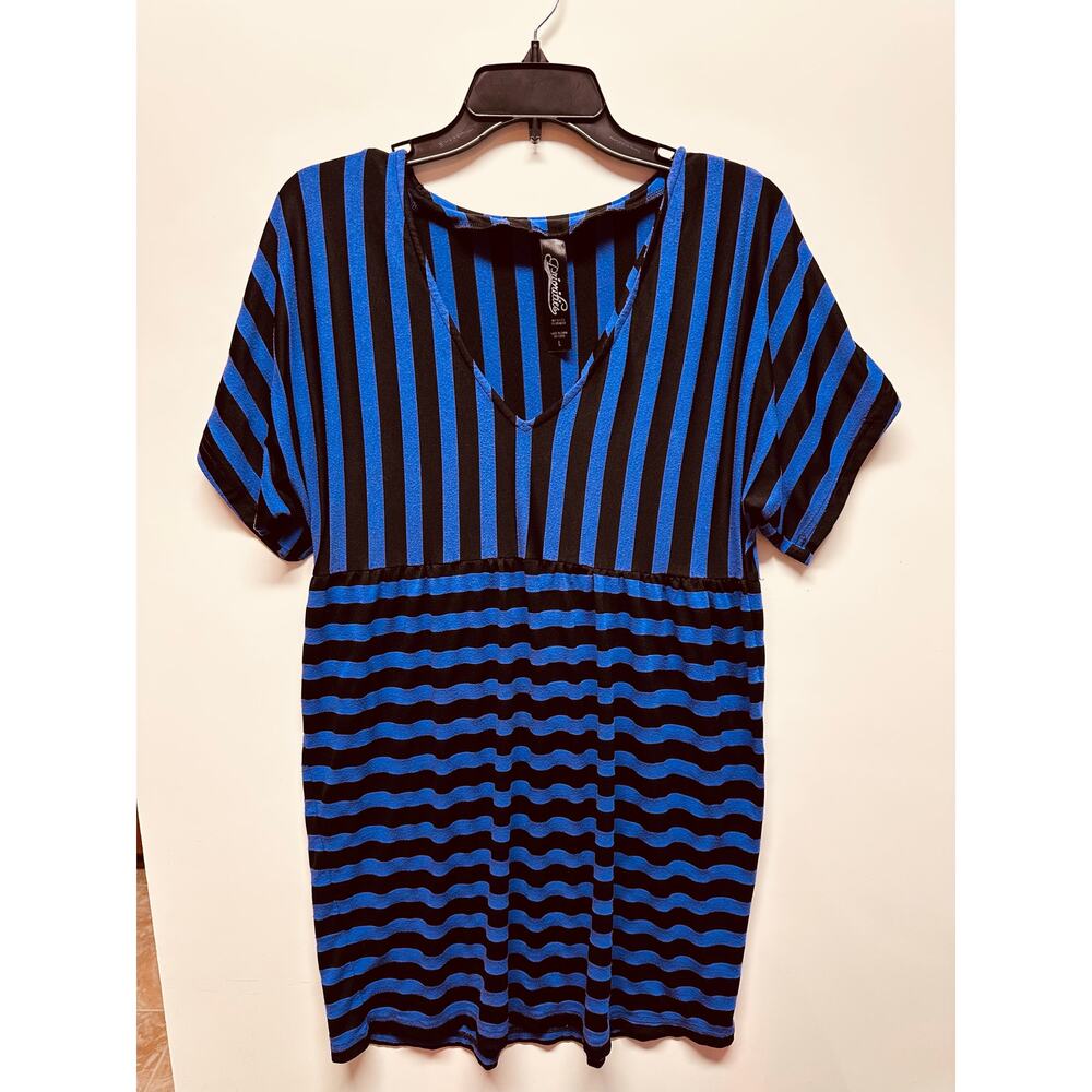 Priorities Women's Short Sleeve Purple/Black Striped V-Neck Dress Size Large